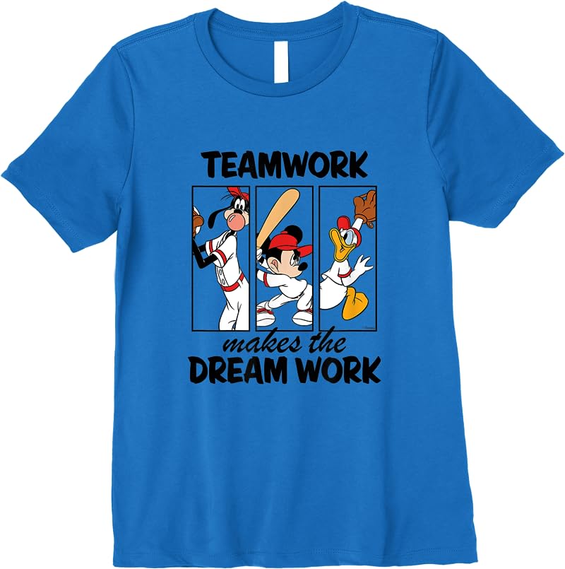 Disney - Mickey Team Work Makes The Dream Work Baseball T Shirts Royal Blue