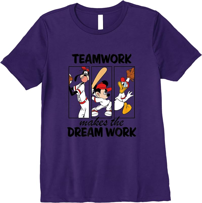 Disney - Mickey Team Work Makes The Dream Work Baseball T Shirts Purple
