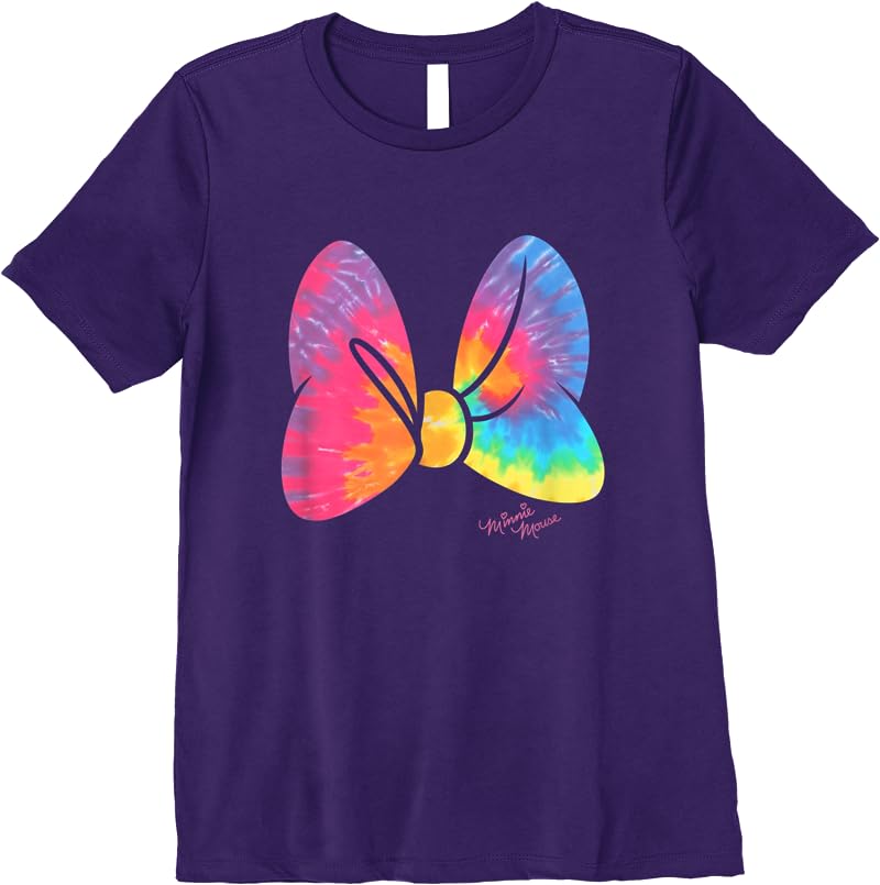 Disney Minnie Mouse Large Tie Dye Bow T Shirts Purple