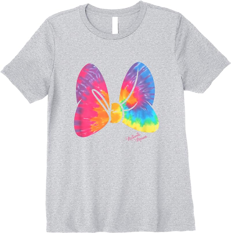 Disney Minnie Mouse Large Tie Dye Bow T Shirts Sport Grey