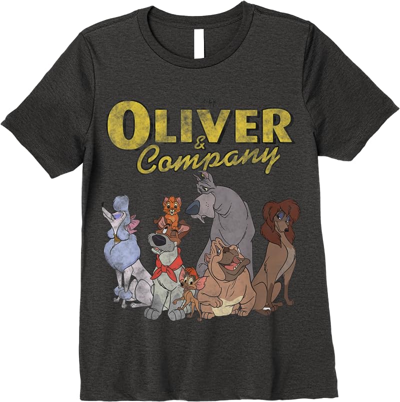 Disney Oliver And Company Group Shot Vintage Portrait T Shirts Dark Heather Disney Oliver And Company Group Shot Vintage Portrait T Shirts Dark Heather