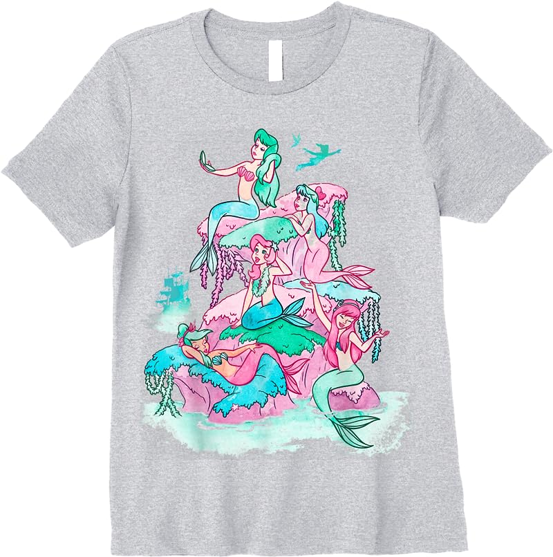 Disney Peter Pan Mermaids Watercolor Retro Graphic T Shirts Sport Grey Disney Peter Pan Mermaids Watercolor Retro Graphic T Shirts Sport Grey