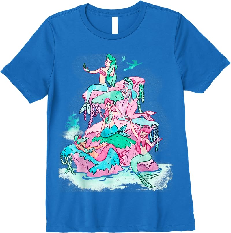 Disney Peter Pan Mermaids Watercolor Retro Graphic T Shirts Royal Blue Disney Peter Pan Mermaids Watercolor Retro Graphic T Shirts Royal Blue