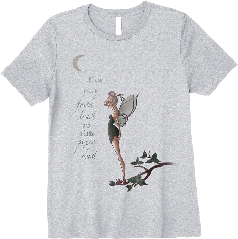 Disney Peter Pan Tinker Bell Moon Quote Art Graphic T Shirts Sport Grey