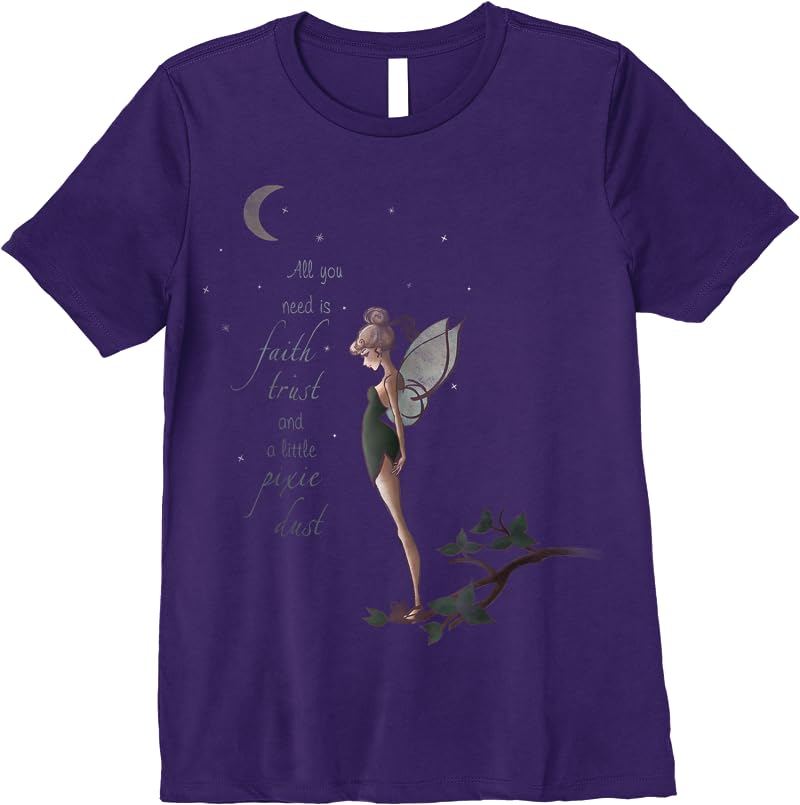 Disney Peter Pan Tinker Bell Moon Quote Art Graphic T Shirts Purple