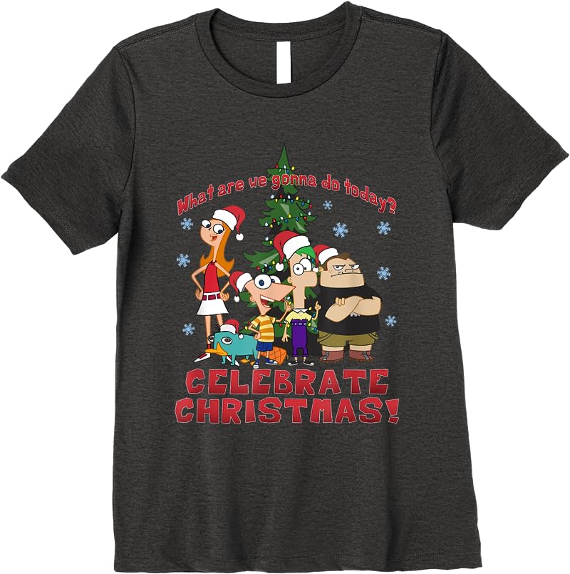 Disney Phineas And Ferb Christmas Group Celebrate Christmas T Shirts Dark Heather Disney Phineas And Ferb Christmas Group Celebrate Christmas T Shirts Dark Heather