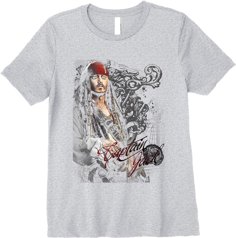 Disney Pirates Of The Caribbean Captain Jack Ornate Poster T Shirts Sport Grey Disney Pirates Of The Caribbean Captain Jack Ornate Poster T Shirts Sport Grey