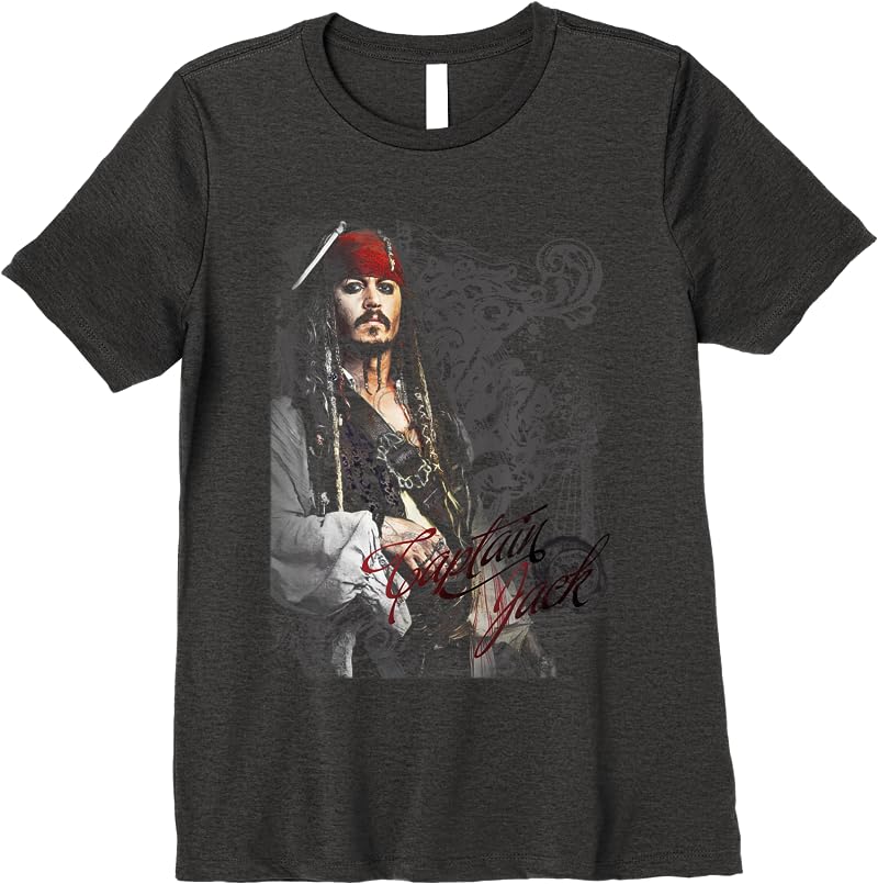 Disney Pirates Of The Caribbean Captain Jack Ornate Poster T Shirts Dark Heather Disney Pirates Of The Caribbean Captain Jack Ornate Poster T Shirts Dark Heather