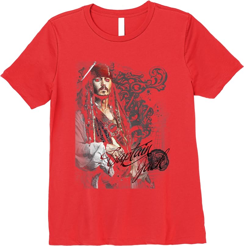 Disney Pirates Of The Caribbean Captain Jack Ornate Poster T Shirts Red Disney Pirates Of The Caribbean Captain Jack Ornate Poster T Shirts Red