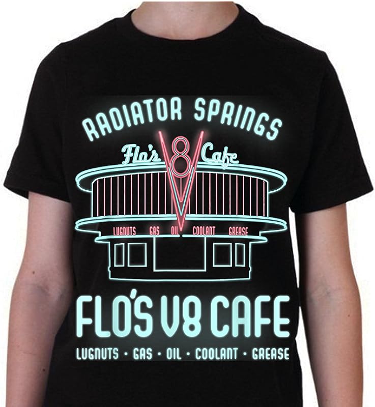 Disney Pixar Cars Flos V8 Cafe Graphic T-Shirt: Fun Design for Kids & Adults Disney Pixar Cars Flos V8 Cafe Graphic T-Shirt: Fun Design for Kids & Adults