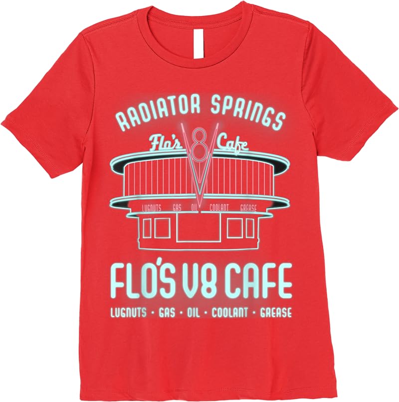 Disney Pixar Cars Flos V8 Cafe Poster Graphic T Shirts Red Disney Pixar Cars Flos V8 Cafe Poster Graphic T Shirts Red