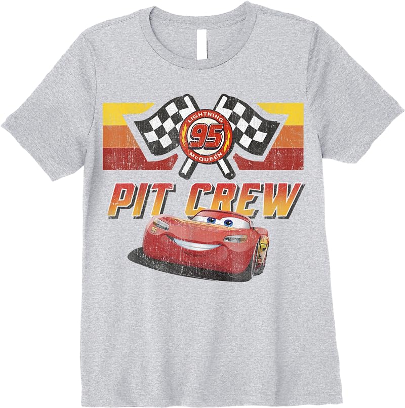 Disney Pixar Cars Mcqueen Pit Crew Red Distressed T Shirts Sport Grey