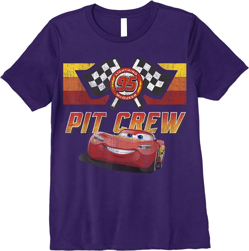Disney Pixar Cars Mcqueen Pit Crew Red Distressed T Shirts Purple
