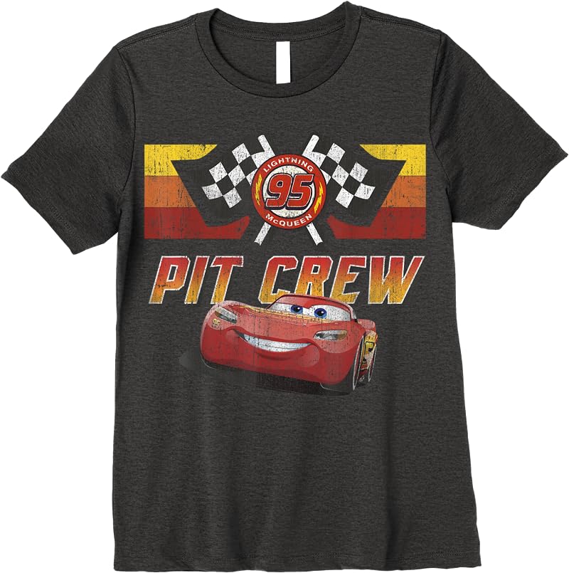 Disney Pixar Cars Mcqueen Pit Crew Red Distressed T Shirts Dark Heather