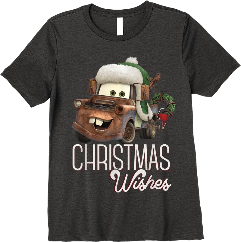 Disney Pixar Cars Tow Mater Christmas Wishes Portrait T Shirts Dark Heather