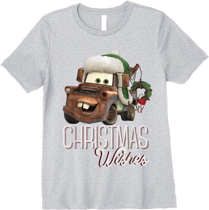 Disney Pixar Cars Tow Mater Christmas Wishes Portrait T Shirts Sport Grey