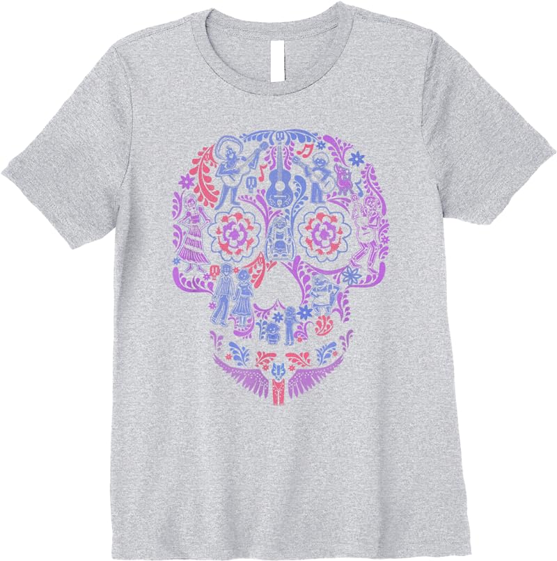Disney Pixar Coco Floral Skull Story T Shirts Sport Grey