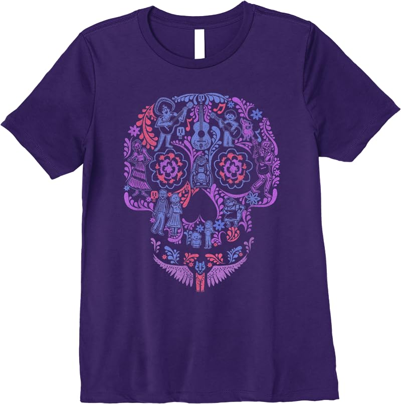 Disney Pixar Coco Floral Skull Story T Shirts Purple