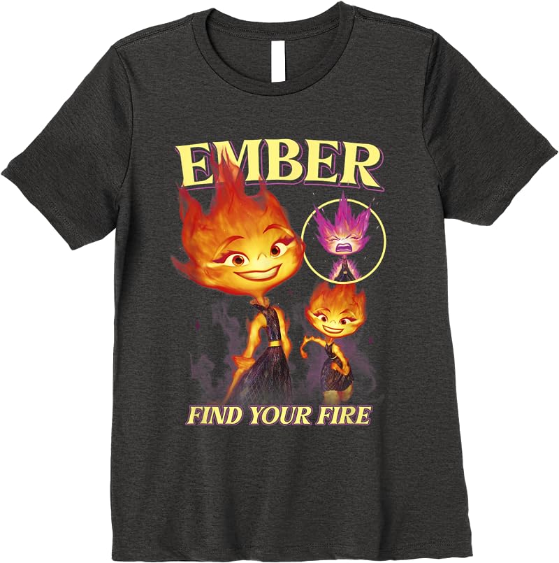 Disney Pixar Elemental Find Your Fire Ember Portrait T Shirts Dark Heather Disney Pixar Elemental Find Your Fire Ember Portrait T Shirts Dark Heather