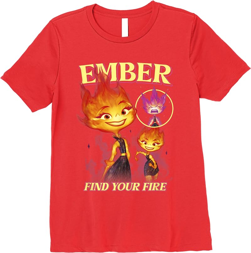 Disney Pixar Elemental Find Your Fire Ember Portrait T Shirts Red Disney Pixar Elemental Find Your Fire Ember Portrait T Shirts Red