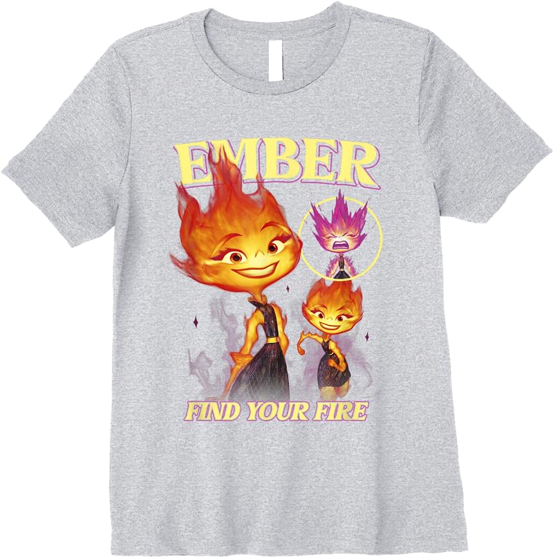 Disney Pixar Elemental Find Your Fire Ember Portrait T Shirts Sport Grey Disney Pixar Elemental Find Your Fire Ember Portrait T Shirts Sport Grey