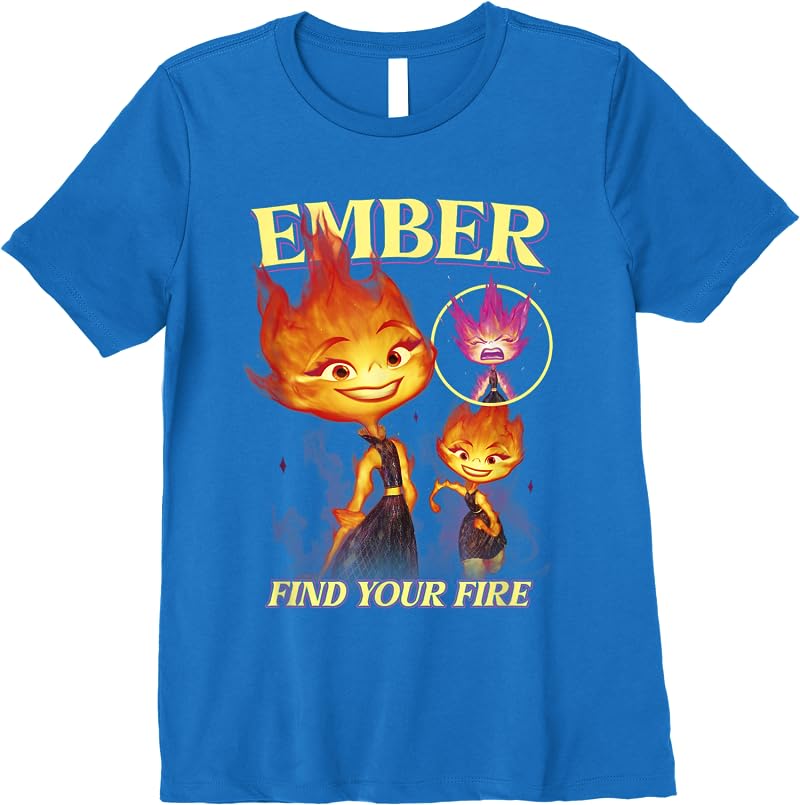 Disney Pixar Elemental Find Your Fire Ember Portrait T Shirts Royal Blue Disney Pixar Elemental Find Your Fire Ember Portrait T Shirts Royal Blue