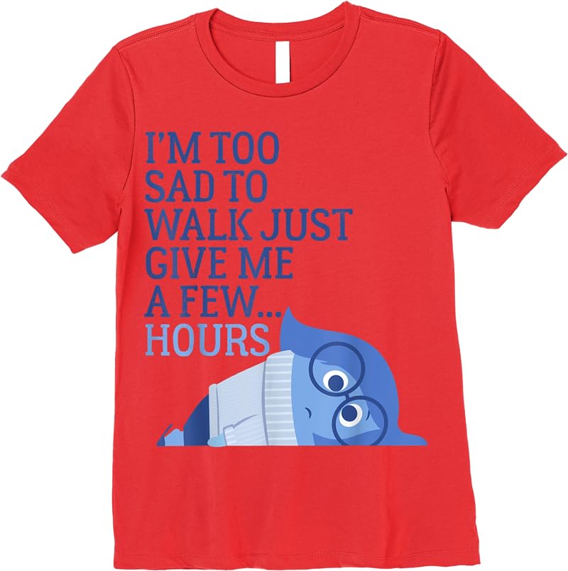 Disney Pixar Inside Out Sandness Too Sad To Walk T Shirts Red Disney Pixar Inside Out Sandness Too Sad To Walk T Shirts Red