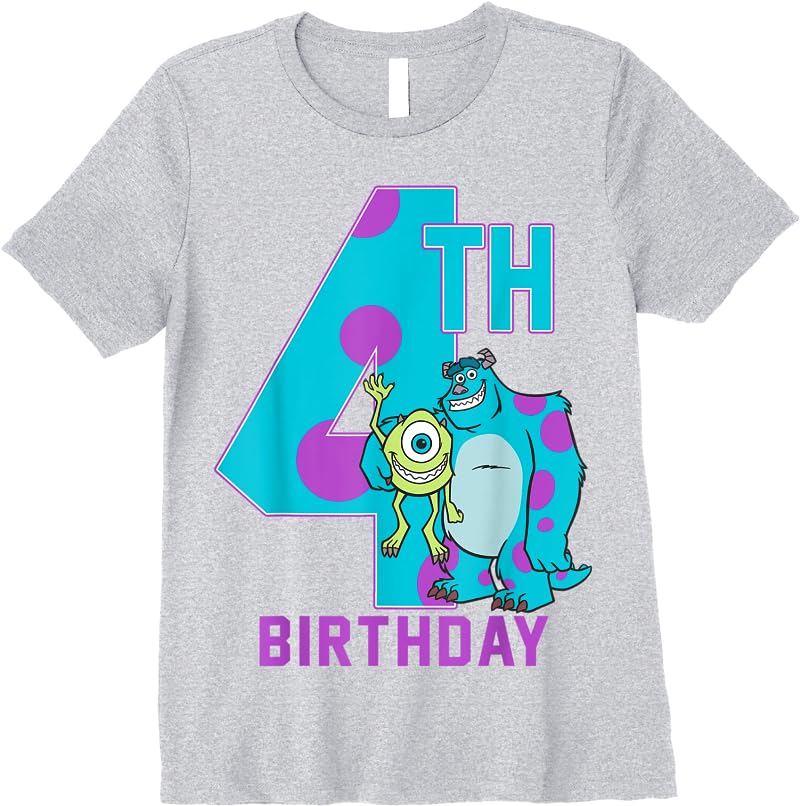 Disney Pixar Monsters Inc Mike Sully Happy 4th Birthday T Shirts Sport Grey Disney Pixar Monsters Inc Mike Sully Happy 4th Birthday T Shirts Sport Grey
