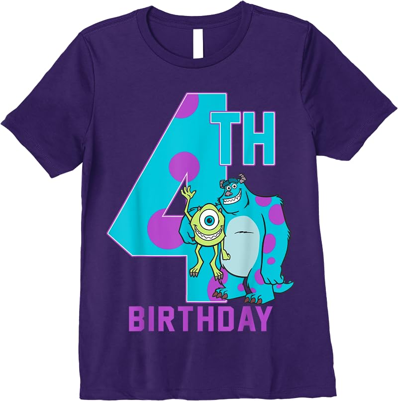 Disney Pixar Monsters Inc Mike Sully Happy 4th Birthday T Shirts Purple Disney Pixar Monsters Inc Mike Sully Happy 4th Birthday T Shirts Purple