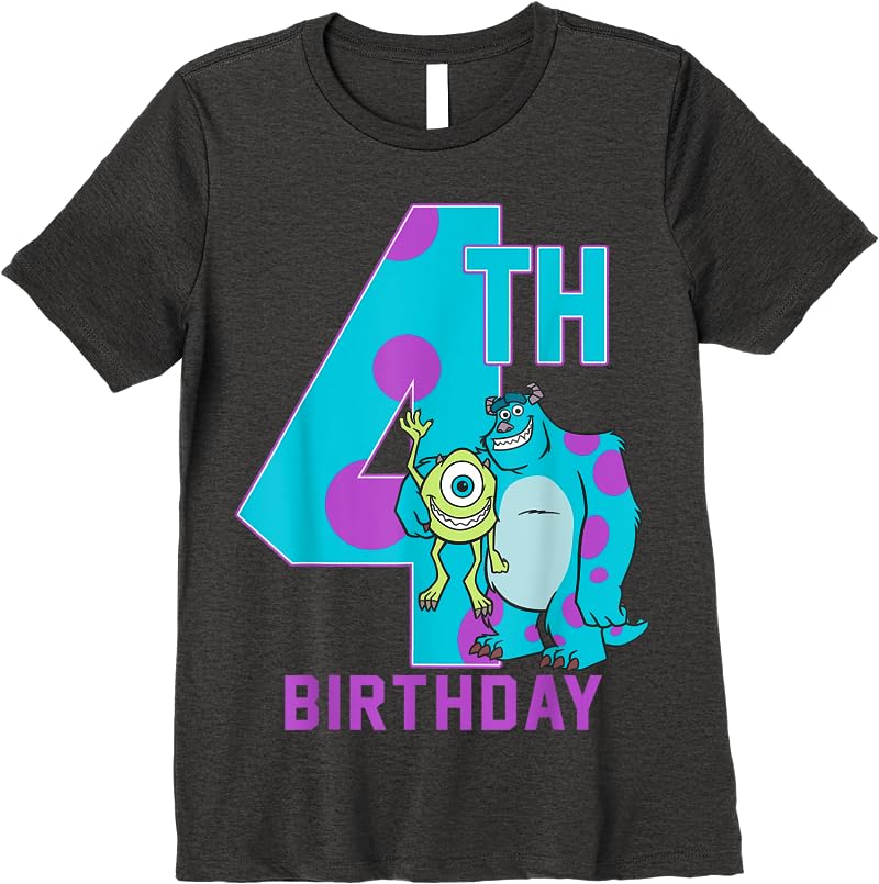 Disney Pixar Monsters Inc Mike Sully Happy 4th Birthday T Shirts Dark Heather Disney Pixar Monsters Inc Mike Sully Happy 4th Birthday T Shirts Dark Heather