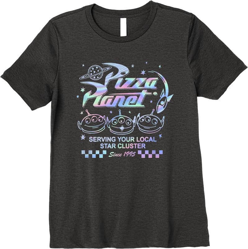 Disney Pixar Toy Story 3 Pizza Planet Aliens Hologram T Shirts Dark Heather Disney Pixar Toy Story 3 Pizza Planet Aliens Hologram T Shirts Dark Heather