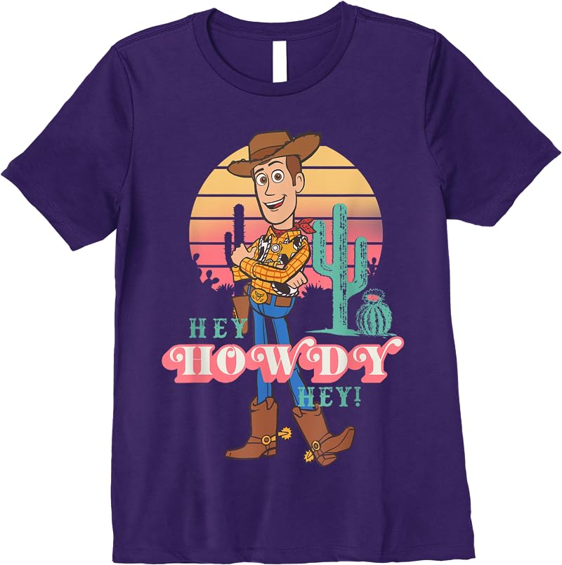Disney Pixar Toy Story 4 Woody Hey Howdy Hey Retro Portrait T Shirts Purple