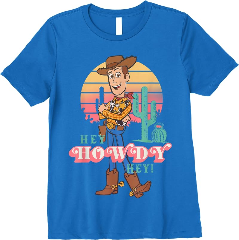 Disney Pixar Toy Story 4 Woody Hey Howdy Hey Retro Portrait T Shirts Royal Blue