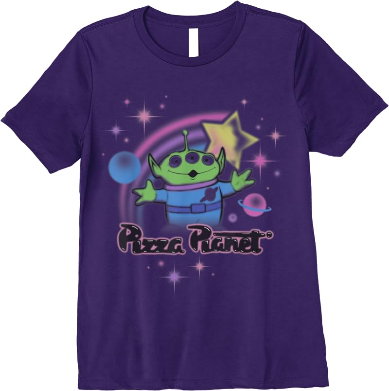 Disney Pixar Toy Story Alien Pizza Planet Airbrush T Shirts Purple