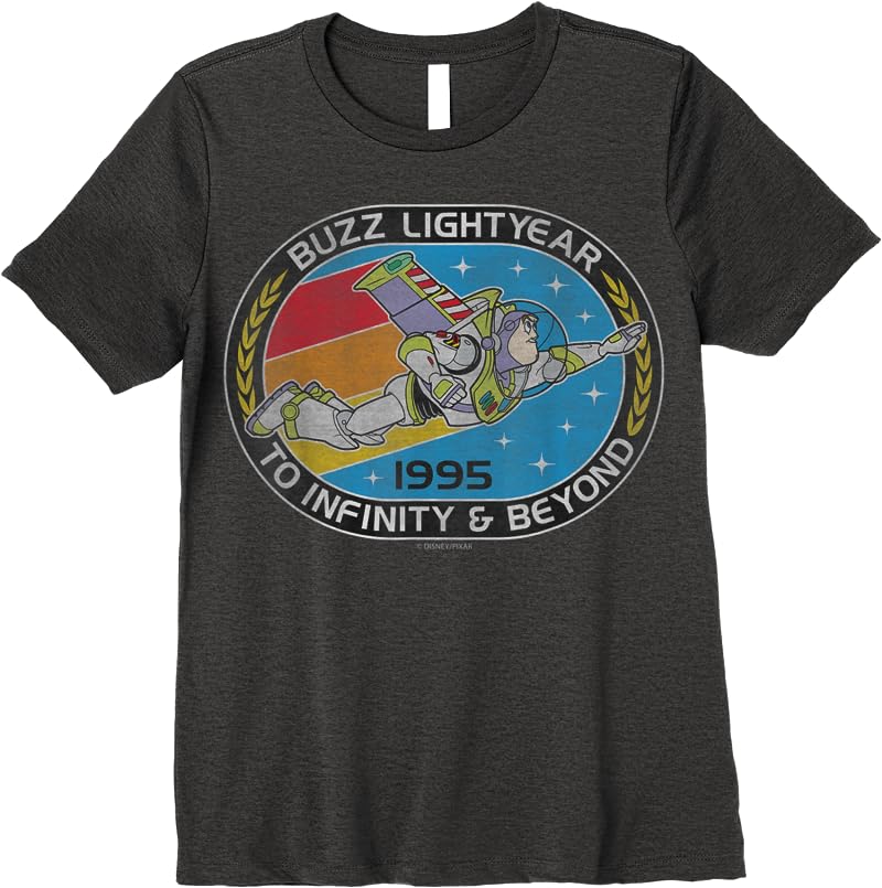 Disney Pixar Toy Story Buzz Lightyear To Infinity Badge T Shirts Dark Heather Disney Pixar Toy Story Buzz Lightyear To Infinity Badge T Shirts Dark Heather