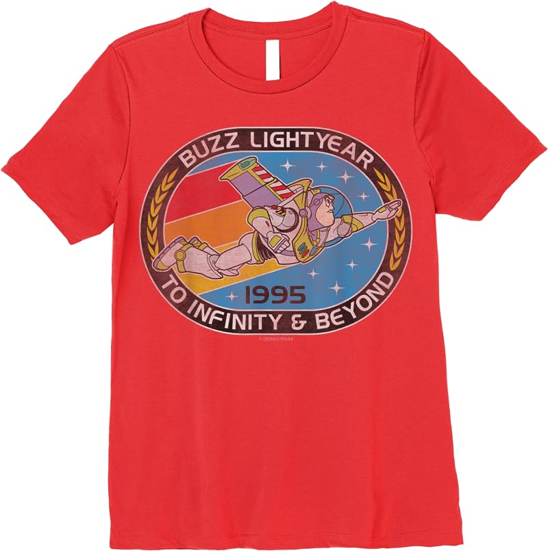 Disney Pixar Toy Story Buzz Lightyear To Infinity Badge T Shirts Red Disney Pixar Toy Story Buzz Lightyear To Infinity Badge T Shirts Red