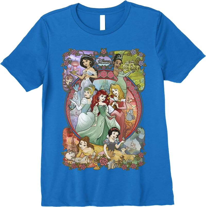 Disney Princess Classic Cartoon Group Collage T Shirts Royal Blue Disney Princess Classic Cartoon Group Collage T Shirts Royal Blue