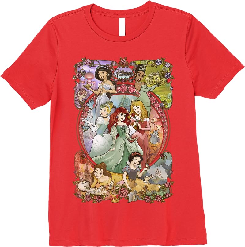 Disney Princess Classic Cartoon Group Collage T Shirts Red Disney Princess Classic Cartoon Group Collage T Shirts Red