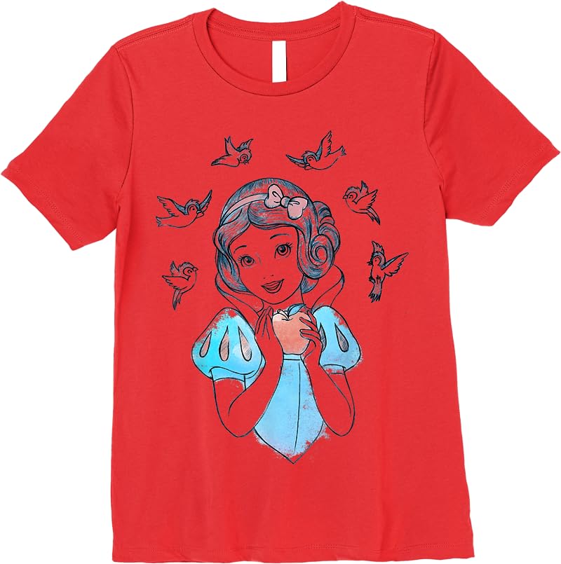 Disney Snow White Birds And Apple Sketch T Shirts Red
