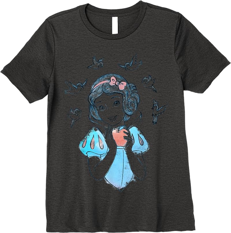 Disney Snow White Birds And Apple Sketch T Shirts Dark Heather