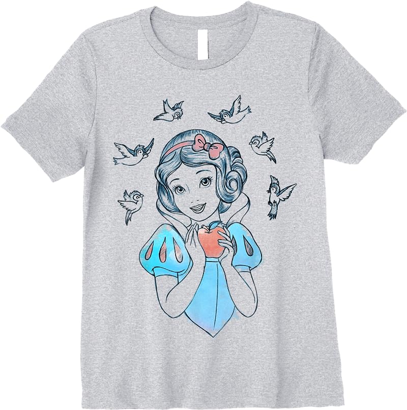 Disney Snow White Birds And Apple Sketch T Shirts Sport Grey