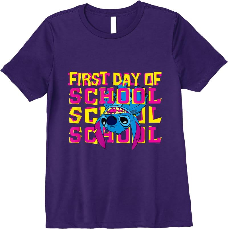Disney Stitch Neon First Day Of School T Shirts Purple Disney Stitch Neon First Day Of School T Shirts Purple