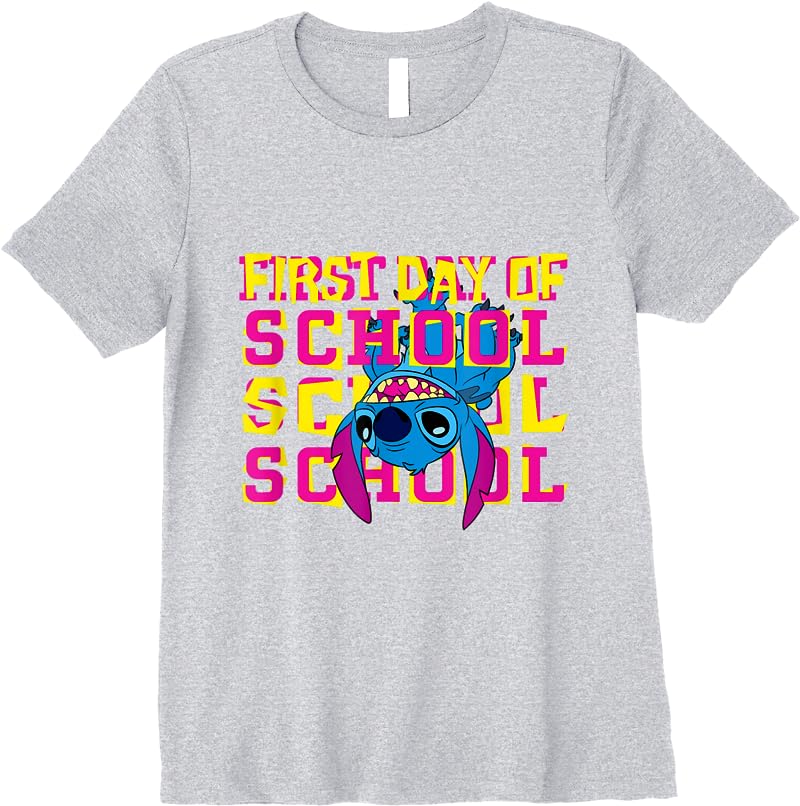 Disney Stitch Neon First Day Of School T Shirts Sport Grey Disney Stitch Neon First Day Of School T Shirts Sport Grey