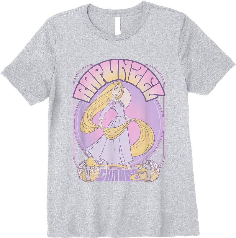Disney Tangled Rapunzel Seventies Retro Poster T Shirts Sport Grey