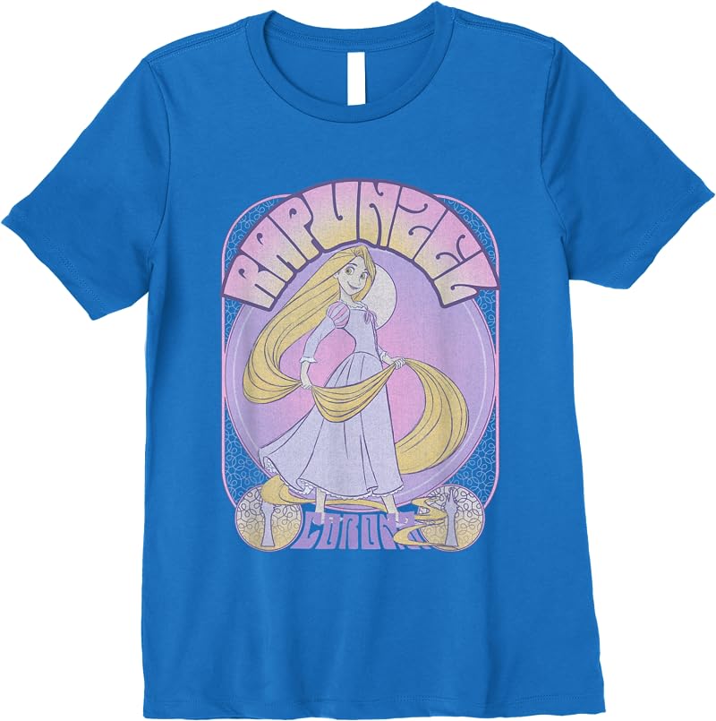Disney Tangled Rapunzel Seventies Retro Poster T Shirts Royal Blue