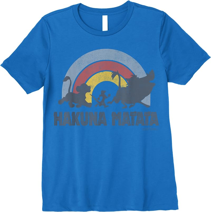 Disney The Lion King Hakuna Matata Distressed Rainbow Logo T Shirts Royal Blue