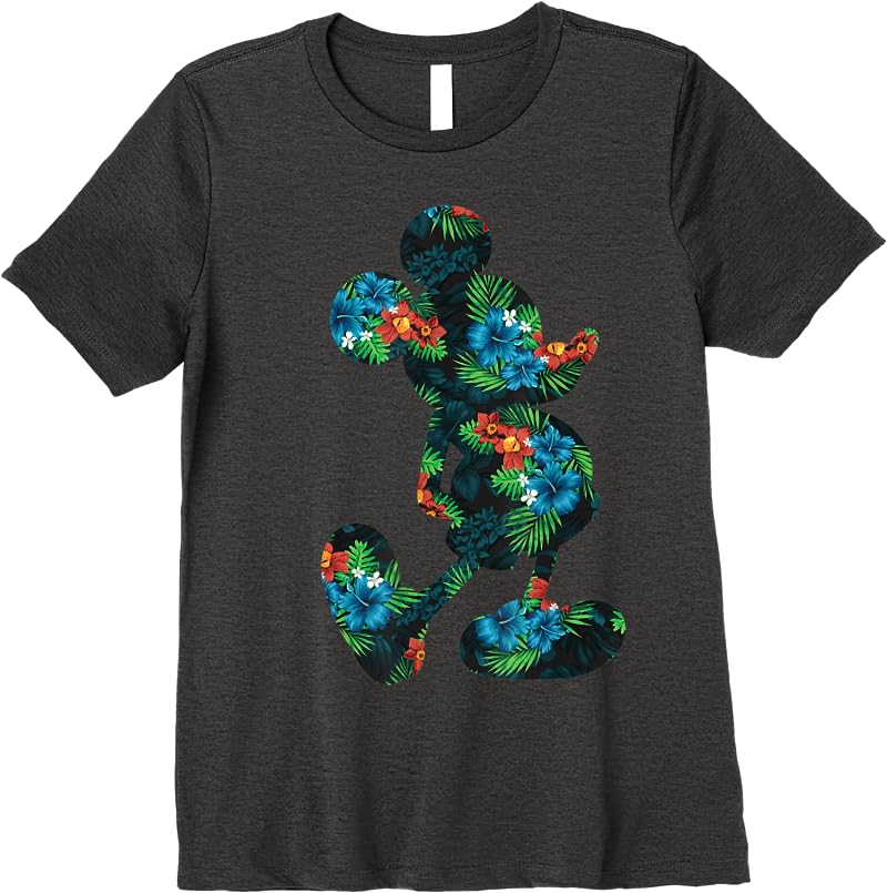 Disney Tropical Mickey Print T Shirts Dark Heather