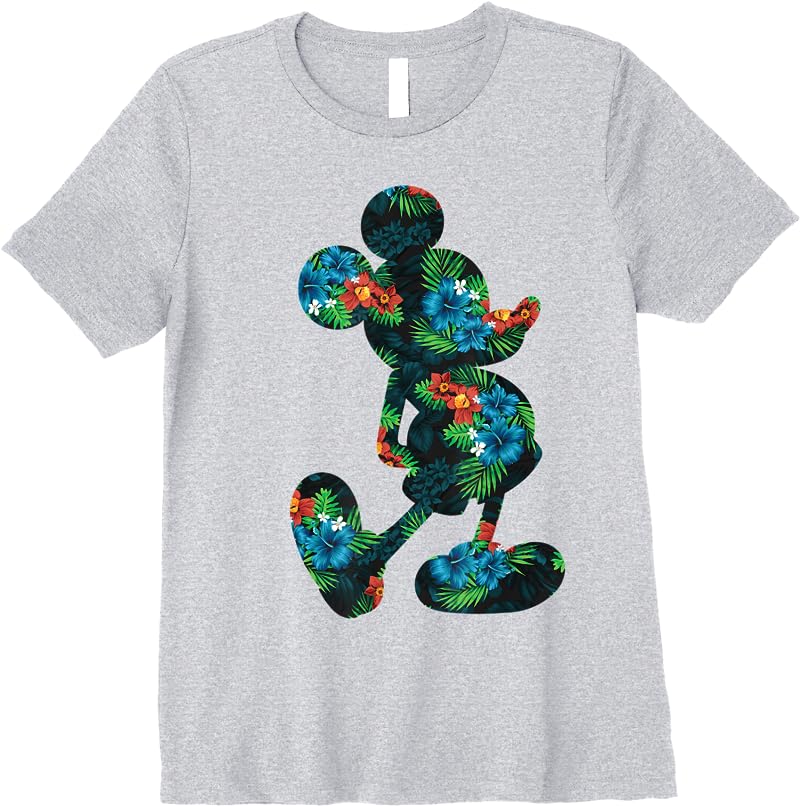 Disney Tropical Mickey Print T Shirts Sport Grey