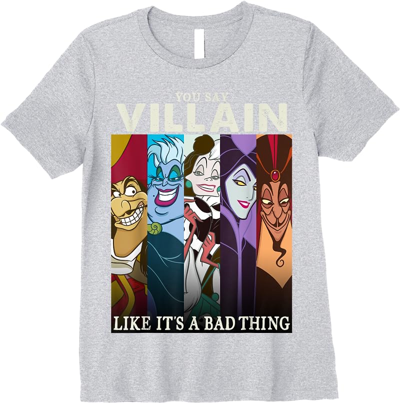 Disney Villains Colorful Group Shot Humor Graphic T Shirts Sport Grey