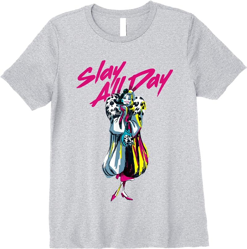 Disney Villains Cruella Slay All Day T Shirts Sport Grey